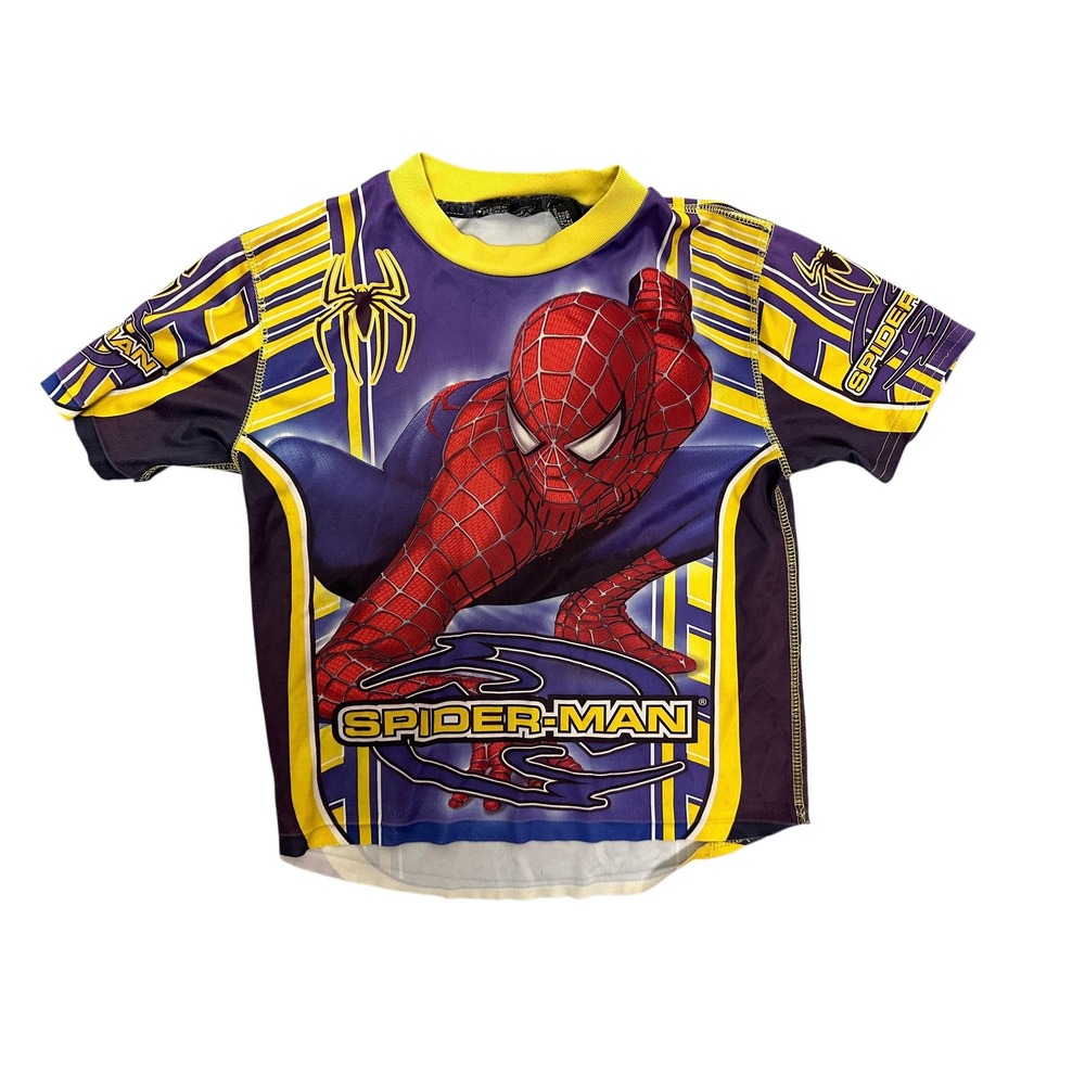 Spider-Man 2 Movie Kids Size 5/6 Purple Yellow Red Shirt Short Sleeve Polyester